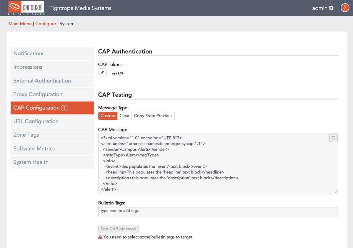 Carousel Digital Signage Triggers Common Alert Protocol